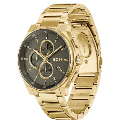 Hugo Boss Gold Steel Olive Green Dial Chronograph Men's Watch 1514190