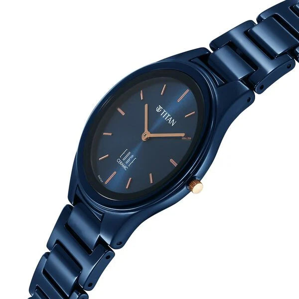 Edge Ceramic Slim Ceramic Strap Atlantic Blue Dial Analog Watch for Women