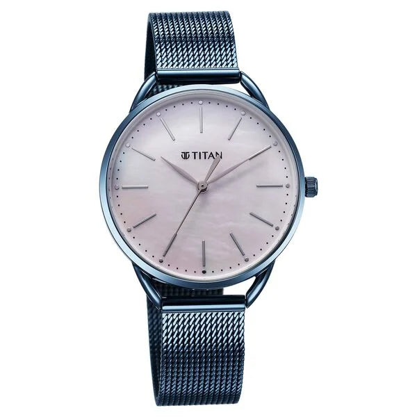 Slimline Quartz Analog Mother Of Pearl Dial Blue Stainless Steel Strap Watch for Women