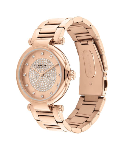 Coach Cary Qtz Basic Carnation Gold Round Dial Women's Watch|Ionic Plated Rose Gold Steel Material|Gold Color Band - 14504254