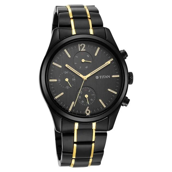 Black and Gold Anthracite Dial Analog Stainless Steel Strap watch for Men