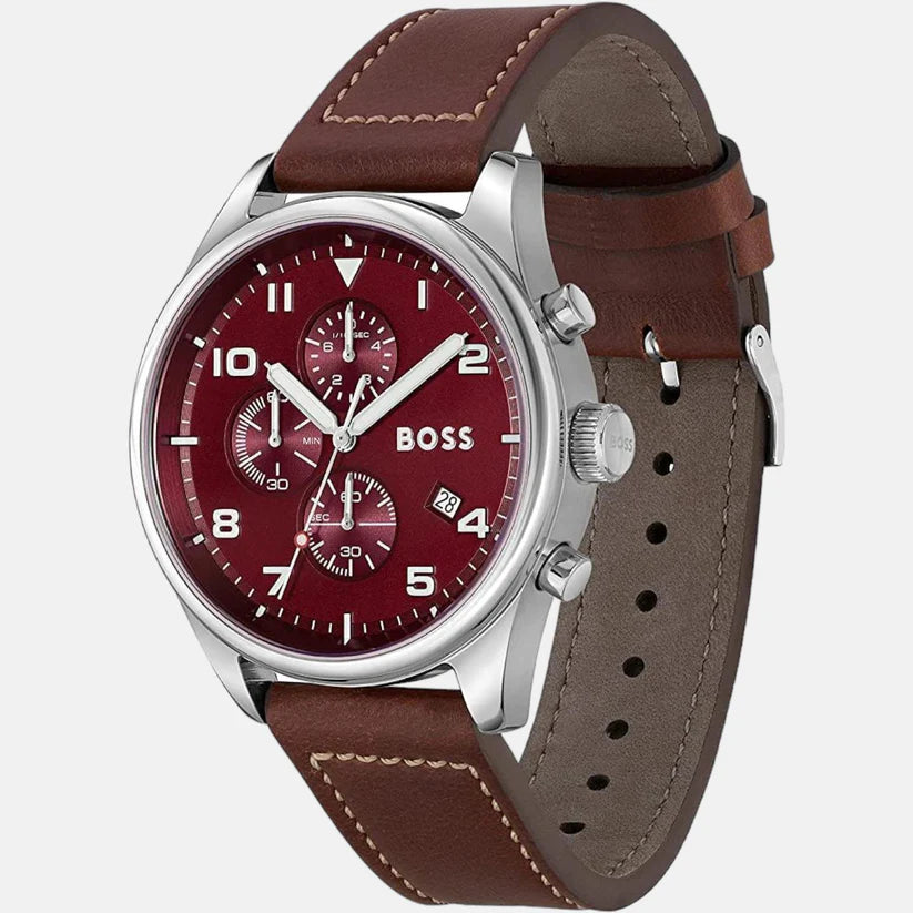 Hugo Boss Analog Red & Leather Men's Watch 1513988
