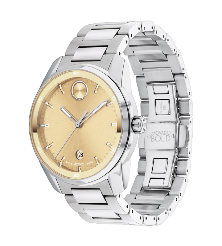 Movado BOLD Verso Gold-Tone Dial Stainless Steel Bracelet Watch 42mm - 3601203