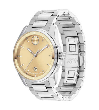 Movado BOLD Verso Gold-Tone Dial Stainless Steel Bracelet Watch 42mm - 3601203
