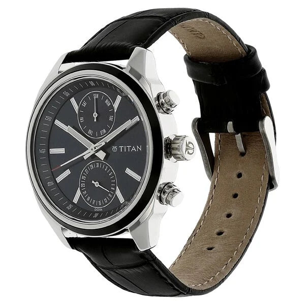 Men's Midnight Precision: Multifunction Blue Dial with Classic Leather Strap Watch NS1733KL01