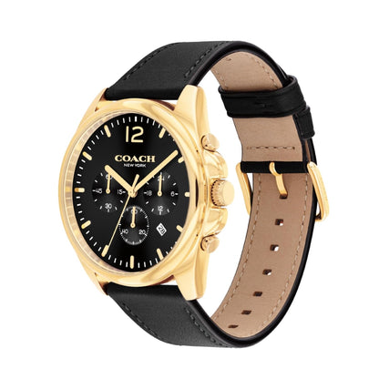 Coach Greyson Qtz Fashion Chrono Black Round Dial Men's Watch|Black Calfskin Material|Black Color Band - 14602631