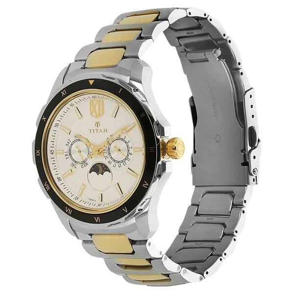 Quartz Multifunction White Dial Stainless Steel Strap Watch for Men