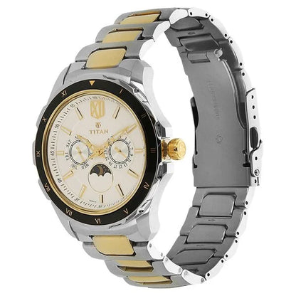 Quartz Multifunction White Dial Stainless Steel Strap Watch for Men