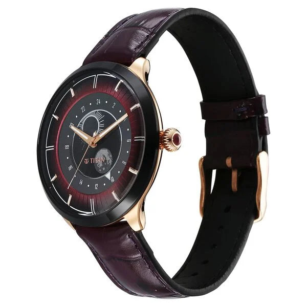 Analog Purple & Leather Men's Watch 10028KL01