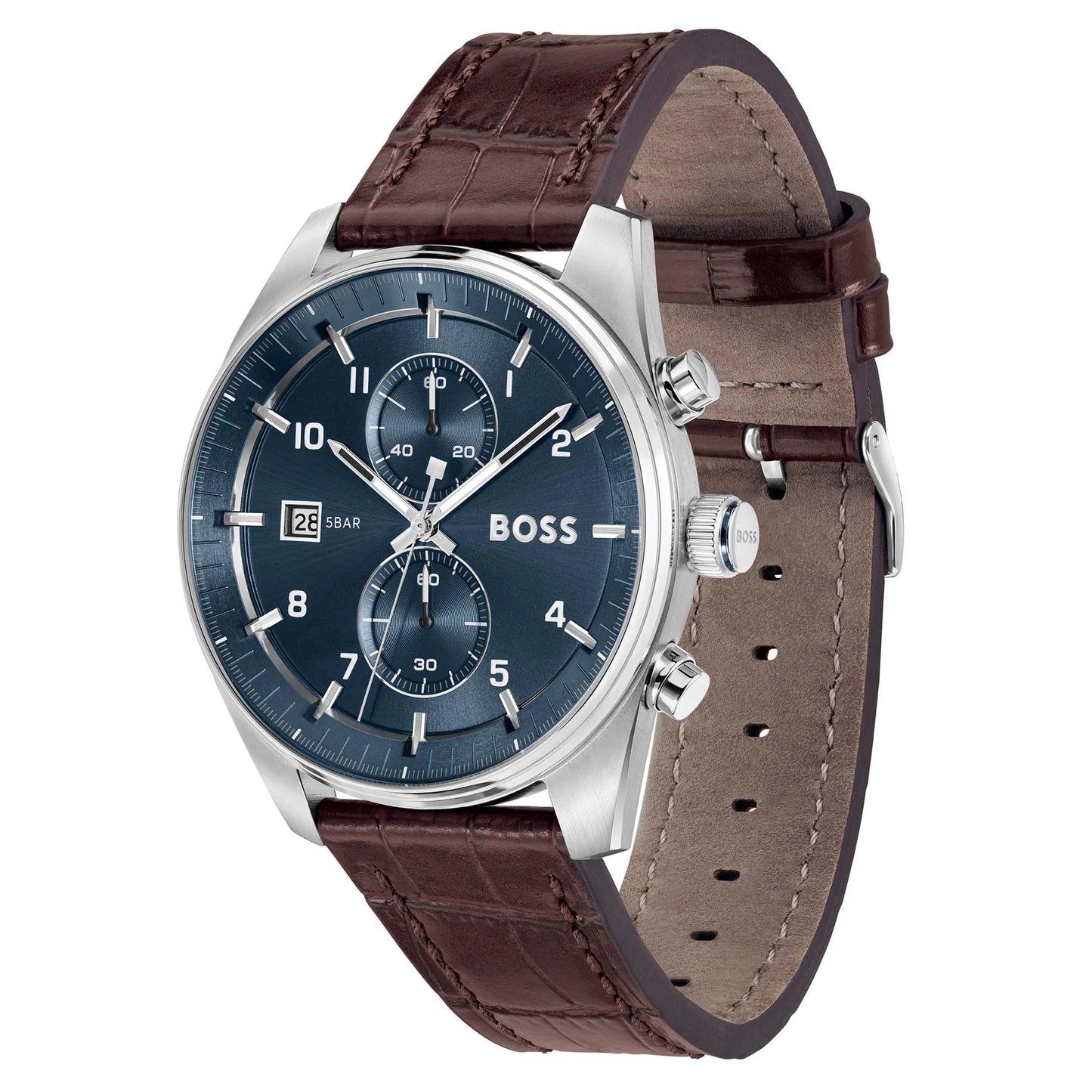 Hugo Boss Brown Leather Blue Dial Chronograph Men's Watch 1514194