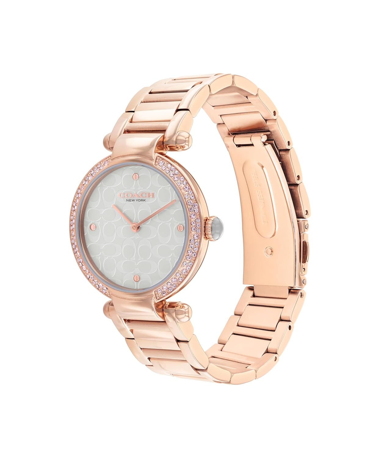 Coach Cary Qtz Basic Light Grey Mother of Pearl Round Dial Women's Watch|Ionic Plated Carnation Gold Steel Material|Gold Color Band - 14504184