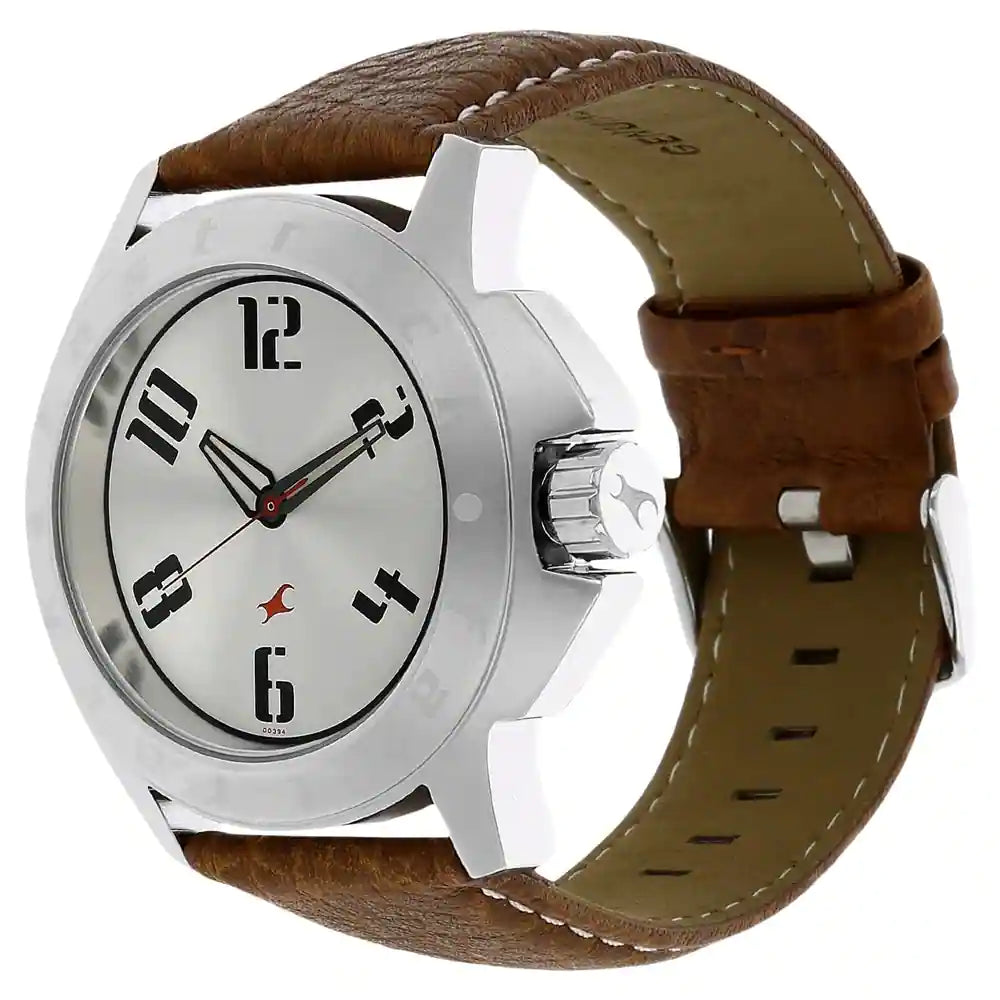 Fastrack Analog Silver & Leather Men's Watch NK3075SL03