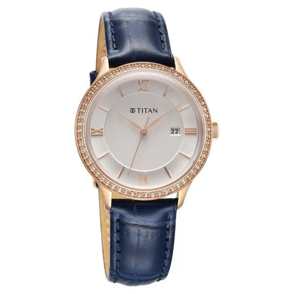 Bright Leathers Quartz Analog with Date Silver Dial Leather Strap for Women