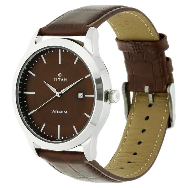 Quartz Analog with Date Brown Dial Leather Strap Watch for Men