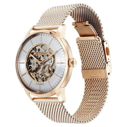 Mechanical Silver Dial Analog Stainless Steel Strap Watch for Men