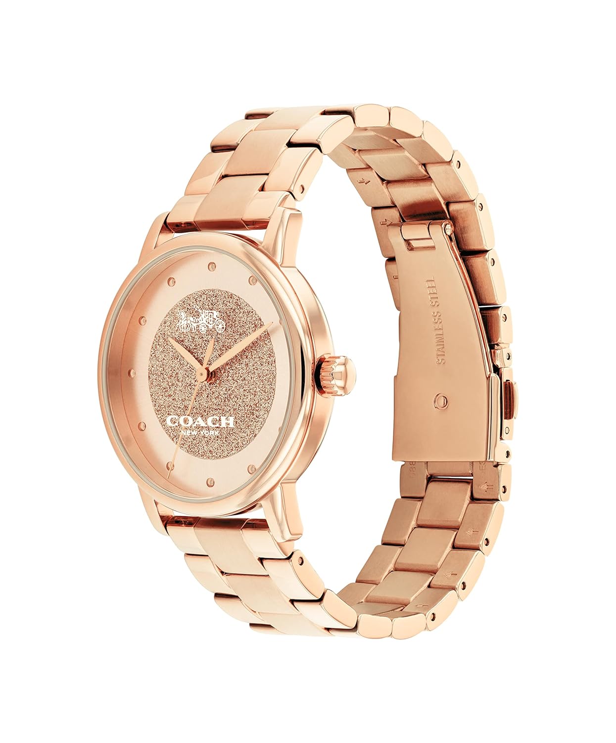 COACH Grand Qtz Basic Rose Gold Round Dial Women's Watch|Ionic Plated Rose Gold Steel Material|Gold Color Band - 14503492