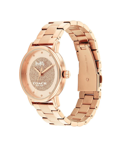 COACH Grand Qtz Basic Rose Gold Round Dial Women's Watch|Ionic Plated Rose Gold Steel Material|Gold Color Band - 14503492