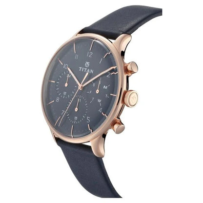 Quartz Multifunction Blue Dial Leather Strap Watch for Men