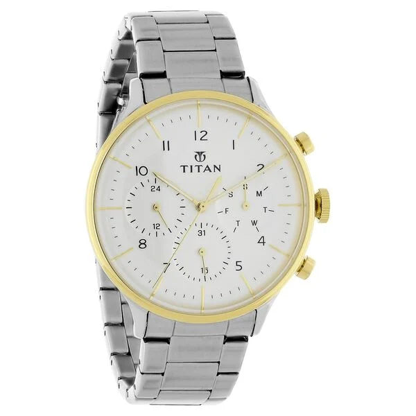 White Dial Quartz Multifunction Stainless Steel Strap watch for Men NS90102BM01