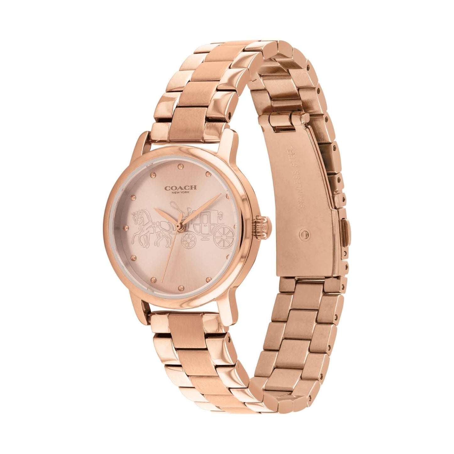 Coach Grand Qtz Basic Rose Gold Round Dial Women's Watch|Ionic Plated Rose Gold Steel Material|Gold Color Band - 14502977