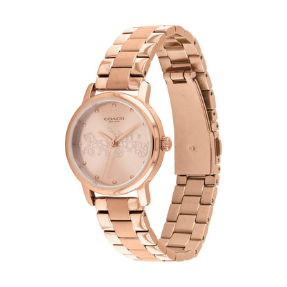 Coach Grand Qtz Basic Rose Gold Round Dial Women's Watch|Ionic Plated Rose Gold Steel Material|Gold Color Band - 14502977