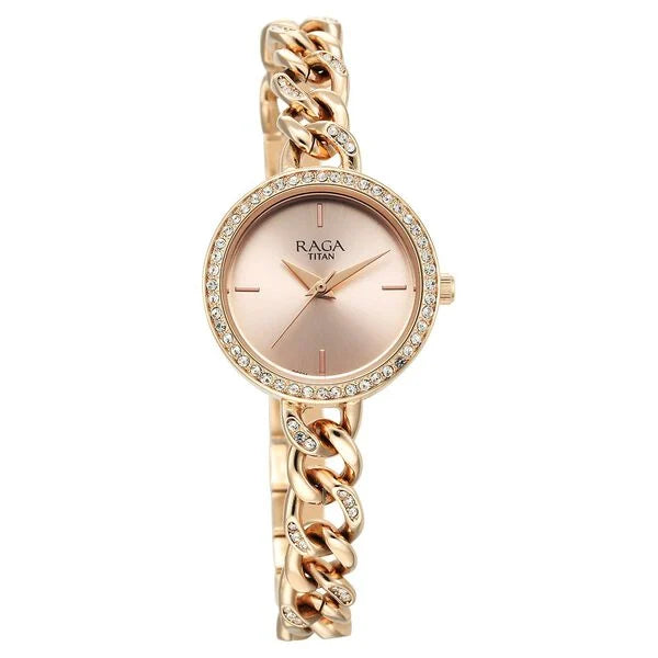 Raga Showstopper Quartz Analog Rose Gold Dial Metal Strap Watch for Women