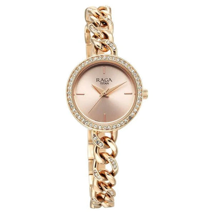Raga Showstopper Quartz Analog Rose Gold Dial Metal Strap Watch for Women