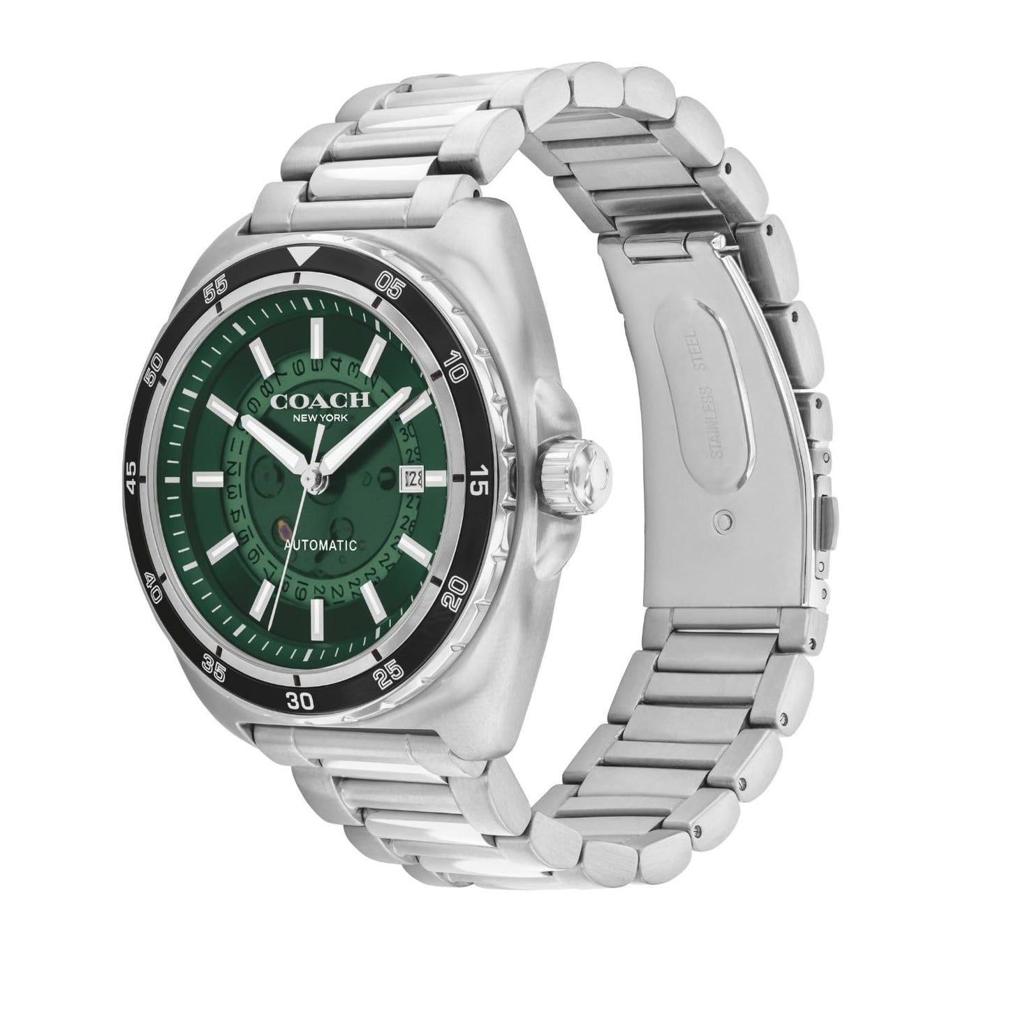 Coach Charter China Auto Green Tonneau Dial Men's Watch|Stainless Steel Material|Silver Color Band