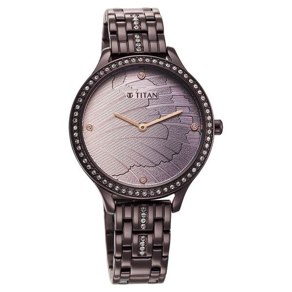 Glitz Purple Dial Analog Stainless Steel Strap Watch for Women
