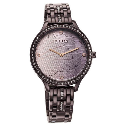 Glitz Purple Dial Analog Stainless Steel Strap Watch for Women