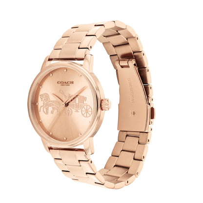 Coach Grand Qtz Basic Rose Gold Round Dial Women's Watch|Ionic Plated Rose Gold Steel Material|Gold Color Band - 14503076