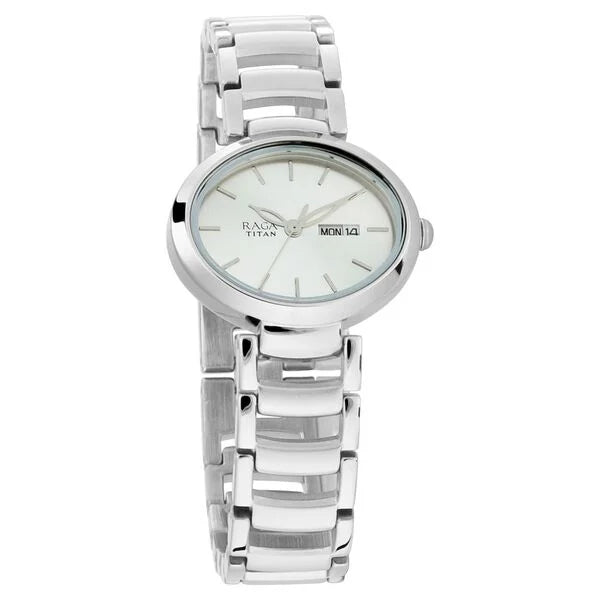 Raga Viva Silver Dial Analog with Day and Date Metal Strap Watch for Women