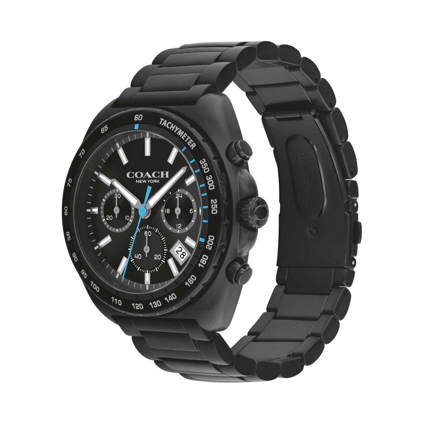 Coach Charter Qtz Fashion Chrono Black Tonneau Dial Men's Watch|Ionic Plated Black Steel Material|Black Color Band
