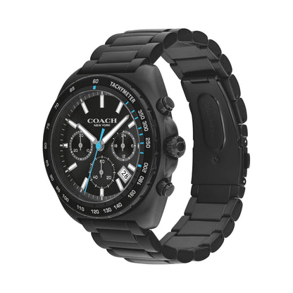 Coach Charter Qtz Fashion Chrono Black Tonneau Dial Men's Watch|Ionic Plated Black Steel Material|Black Color Band