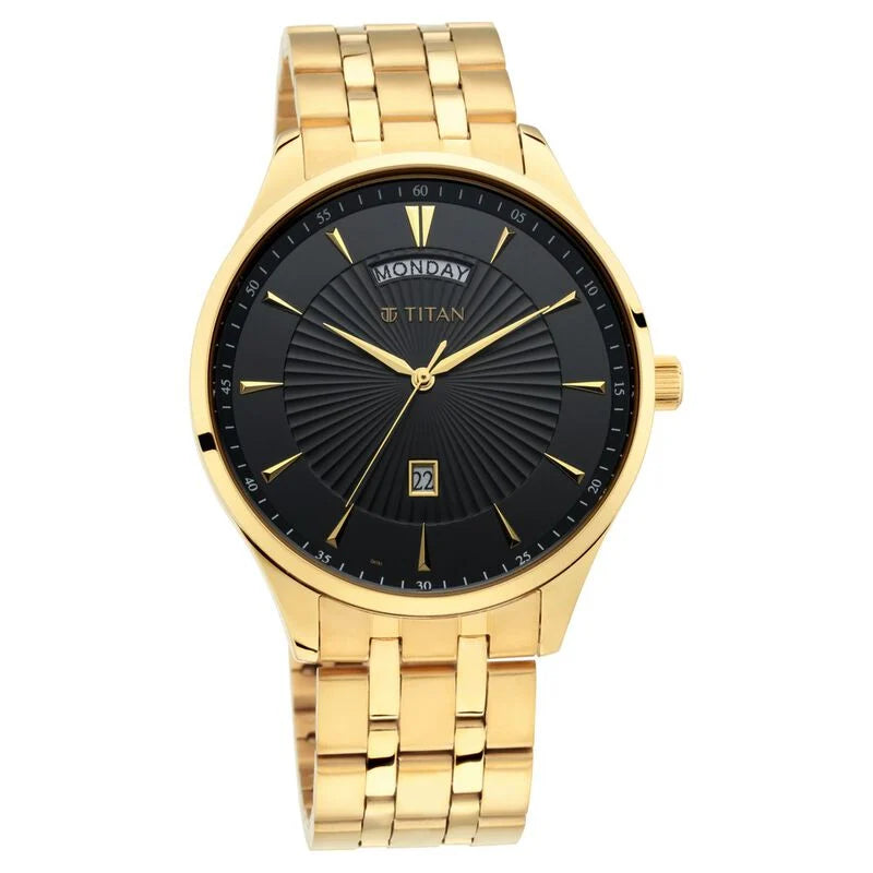Regalia Opulent Black Dial Analog with Day and Date Stainless Steel Strap watch for Men NR90127YM02