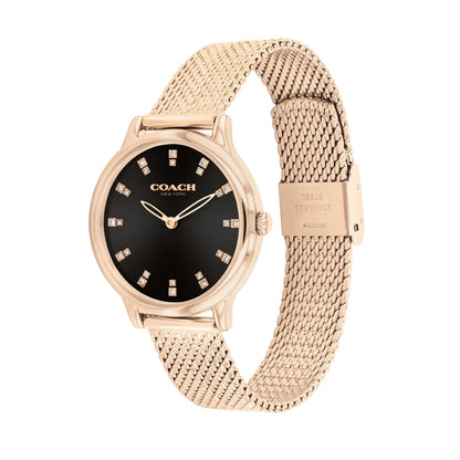 Coach Chelsea Qtz Basic Slim Black Round Dial Women's Watch|Ionic Plated Rose Gold Steel Material|Gold Color Band - 14504217