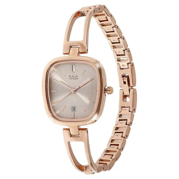 Raga Viva Grey Dial Analog with Date Rose Gold Metal Strap watch for Women
