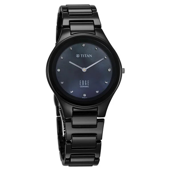 Edge Ceramic Slim Glossy Black Dial With Diamonds Analog Watch for Women
