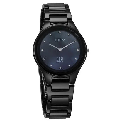 Edge Ceramic Slim Glossy Black Dial With Diamonds Analog Watch for Women