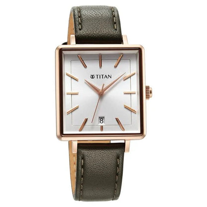 Minimalists Quartz Analog with Date Silver Dial Black Leather Strap Watch for Women