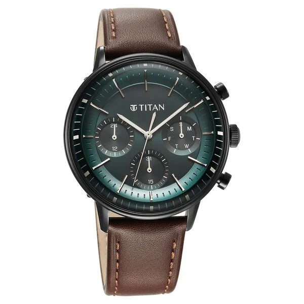 Light Leathers Quartz Multifunction Black Dial Leather Strap Watch for Men