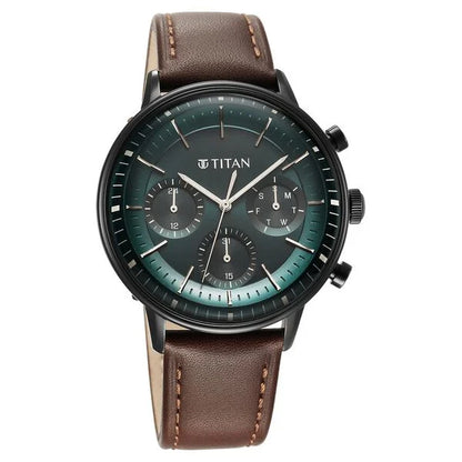 Light Leathers Quartz Multifunction Black Dial Leather Strap Watch for Men