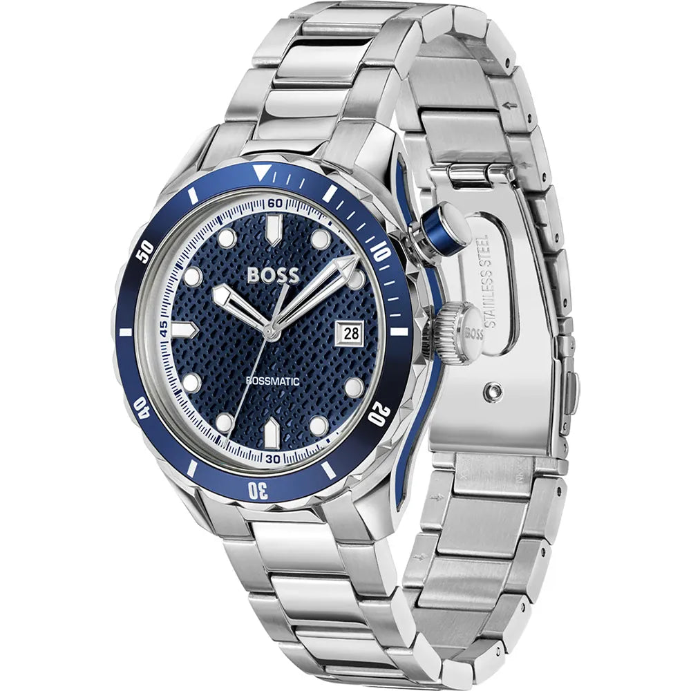 Bossmatic 42 mm Blue Dial Stainless Steel Analogue Watch For Men