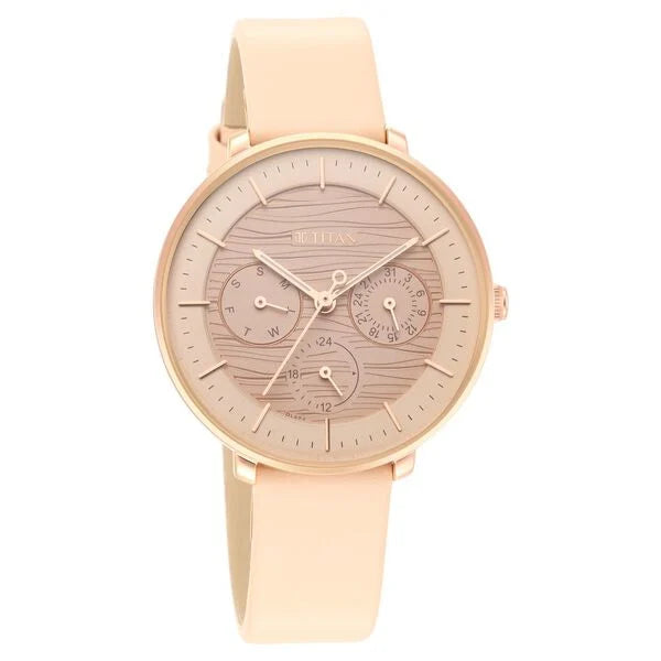 Women's Svelte Rose gold: Multi-Function Watch with Leather Strap