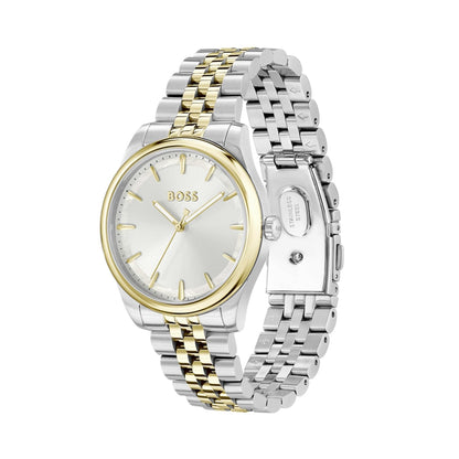 Boss Graceful Qtz Basic Silver Mother of Pearl Round Dial Women's Watch|Two Tone Stainless Steel Material|Silver Color Band 1502779