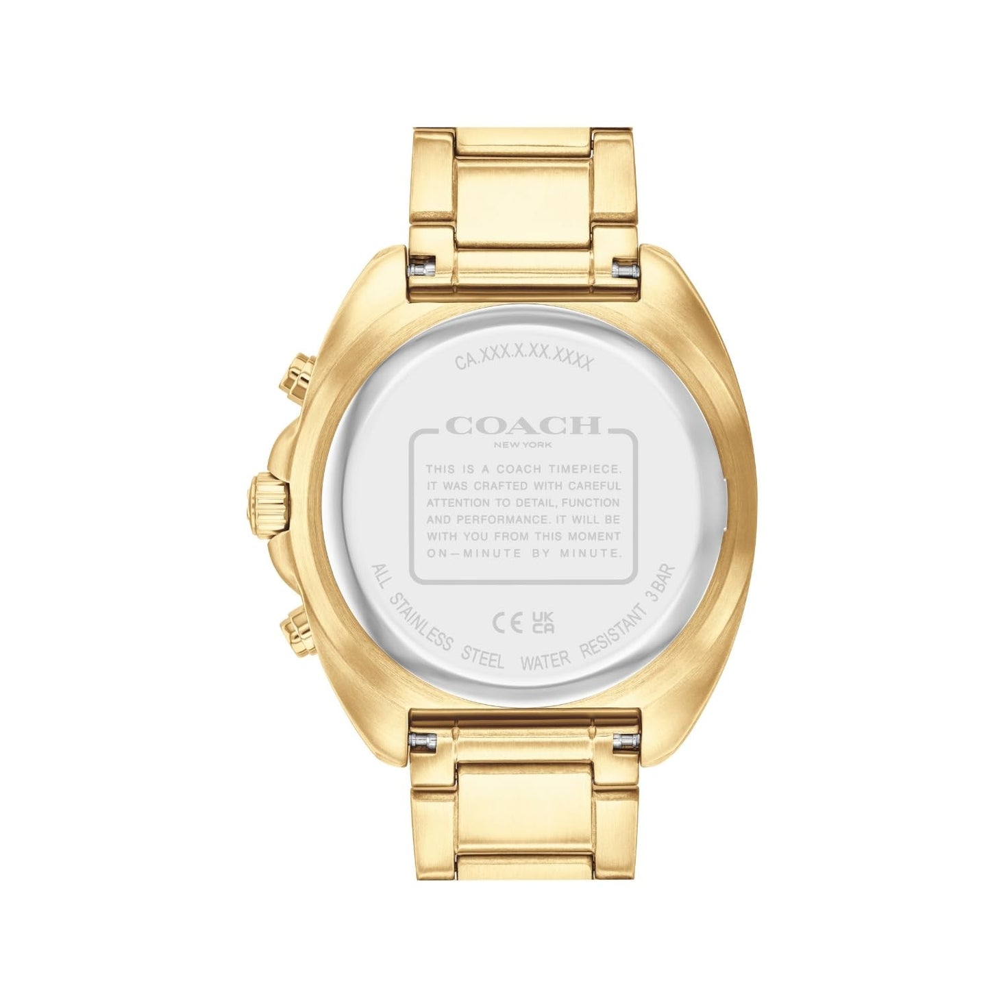 Coach Charter Qtz Fashion Chrono Black Tonneau Dial Men's Watch|Ionic Plated Thin Gold Steel Material|Gold Color Band