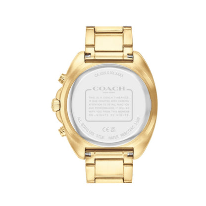 Coach Charter Qtz Fashion Chrono Black Tonneau Dial Men's Watch|Ionic Plated Thin Gold Steel Material|Gold Color Band