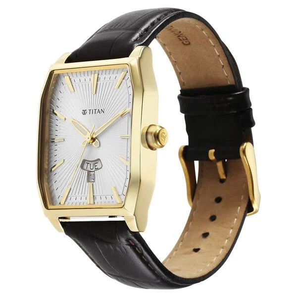 Regalia Opulent White Dial Analog with Day and Date Leather Strap Watch for Men