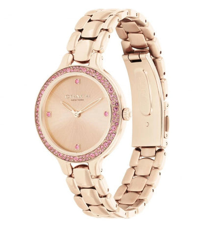 Coach Chelsea Qtz Basic Carnation Gold Round Dial Women's Watch|Ionic Plated Carnation Gold Steel Material|Gold Color Band - 14504126