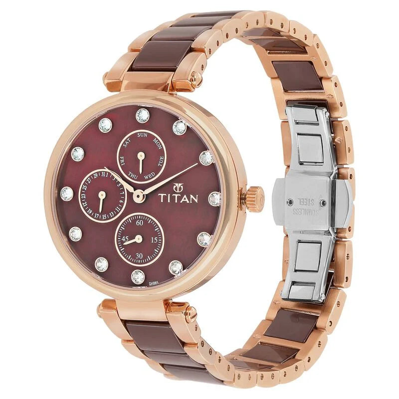 Multifunction Red & Stainless Steel Women's Watch NR95062WD01